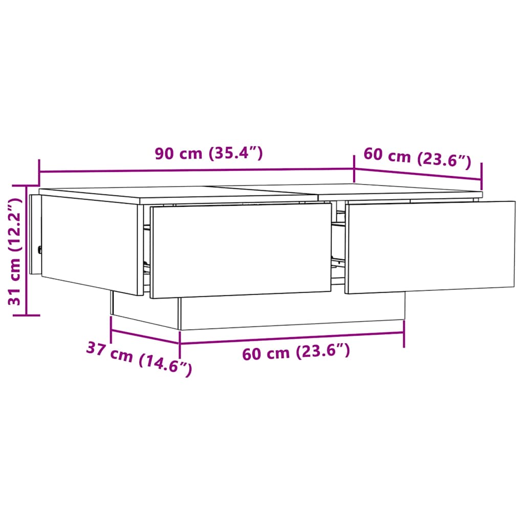 Salongbord Sofabord Sonoma Eik 90x60x31 cm