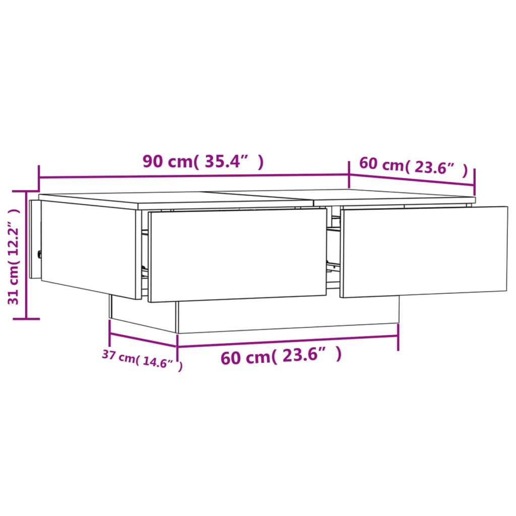 Salongbord Sofabord Betonggrå 90x60x31 cm
