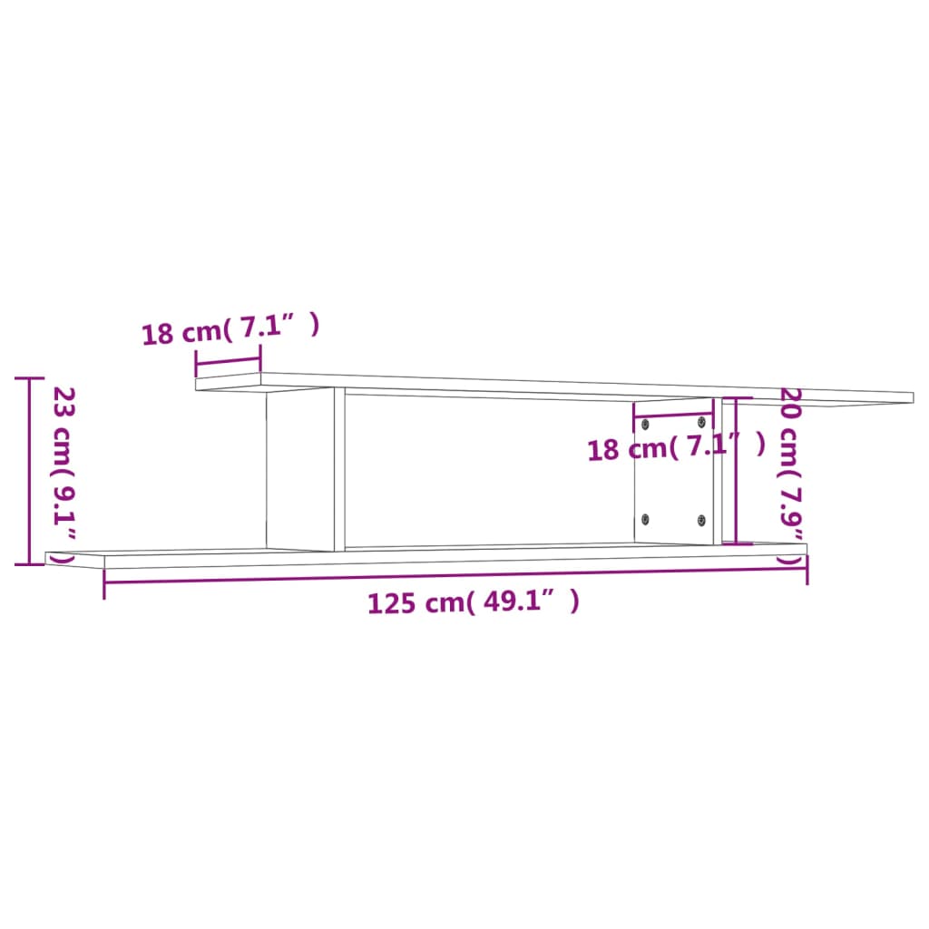 Veggmontert TV-hylle sonoma eik 125x18x23 cm konstruert tre