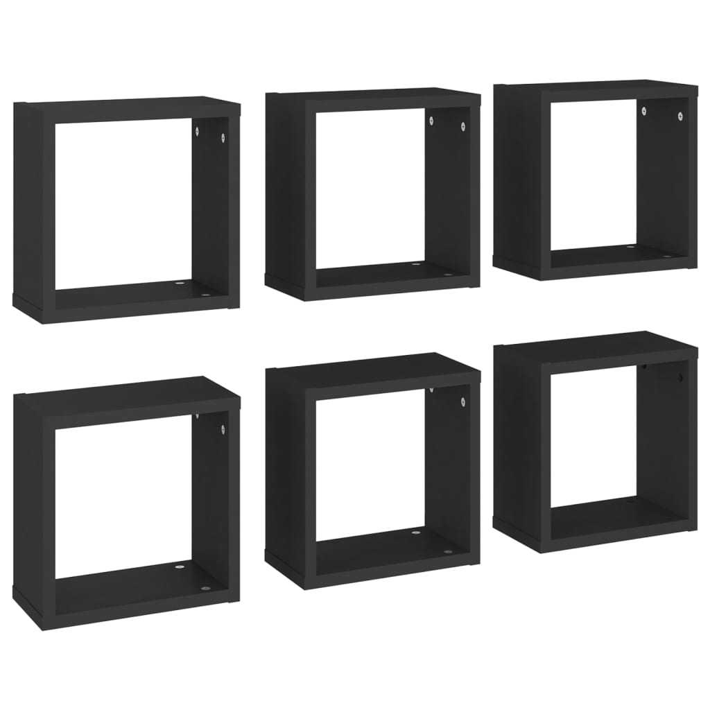 Vegghylle Svart kubeformet 6 stk 30x15x30 cm