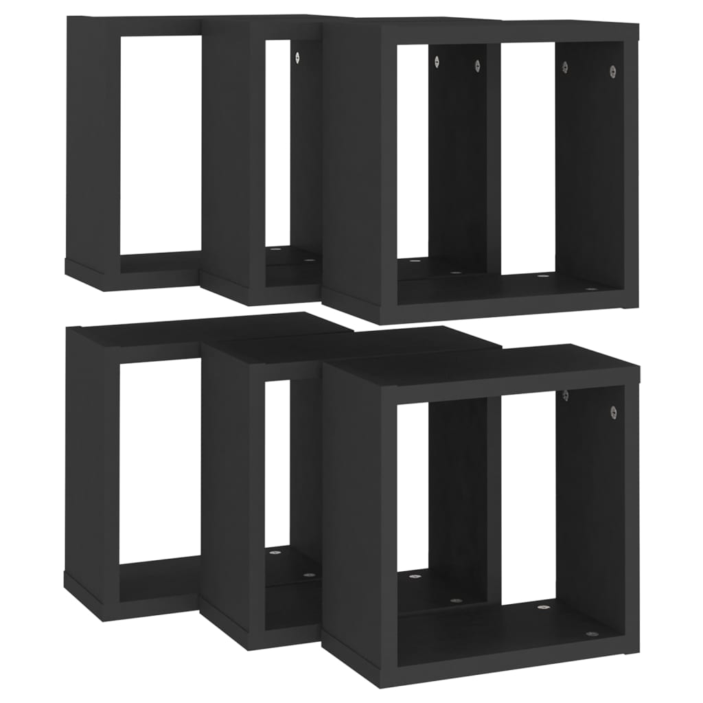 Vegghylle Svart kubeformet 6 stk 30x15x30 cm