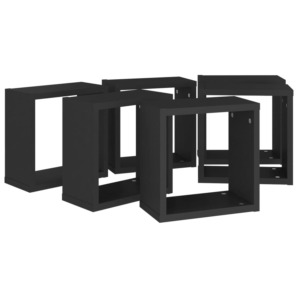 Vegghylle Svart kubeformet 6 stk 30x15x30 cm