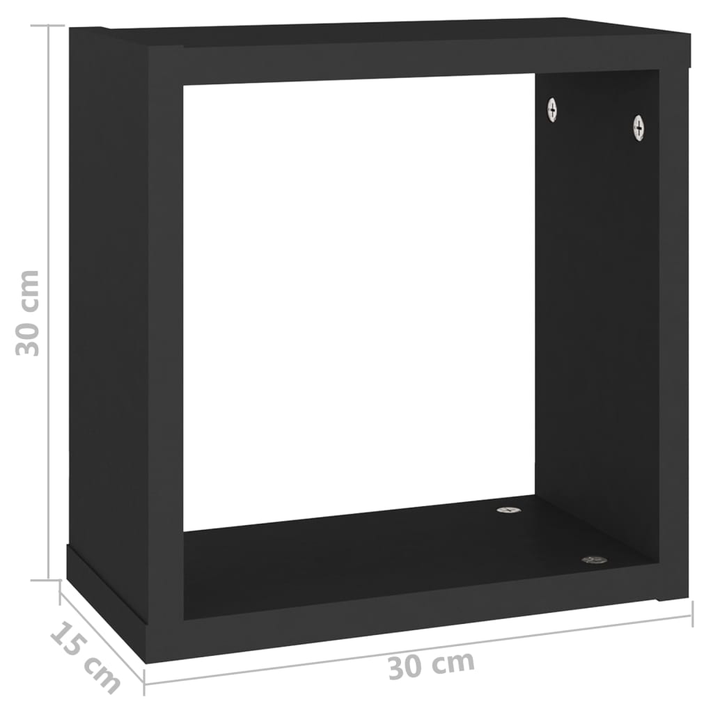 Vegghylle Svart kubeformet 6 stk 30x15x30 cm