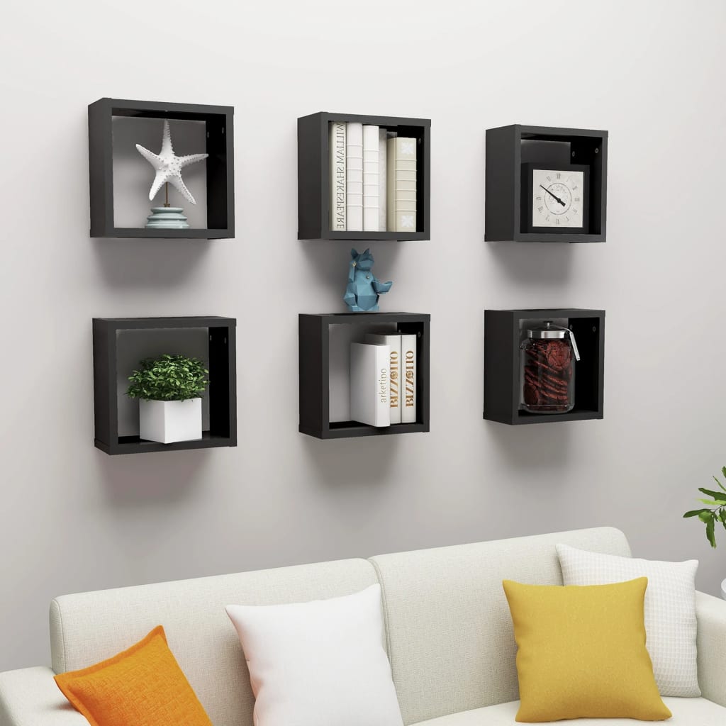 Vegghylle Svart kubeformet 6 stk 30x15x30 cm