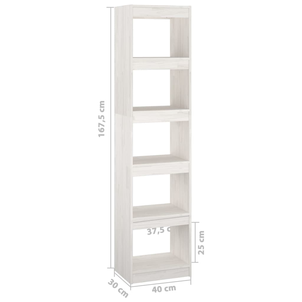 Bokhylle Hvit Romdeler 40x30x167,5 cm heltre furu