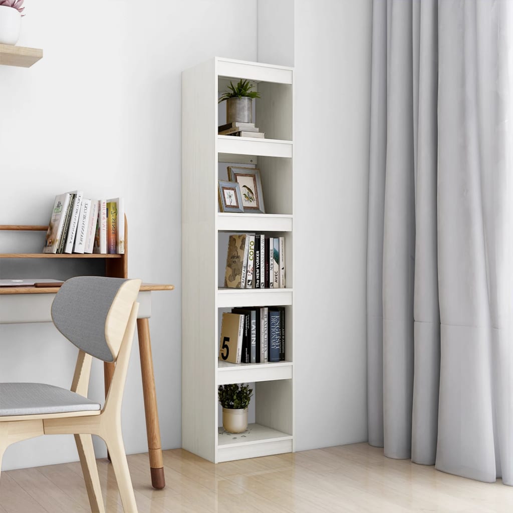 Bokhylle Hvit Romdeler 40x30x167,5 cm heltre furu