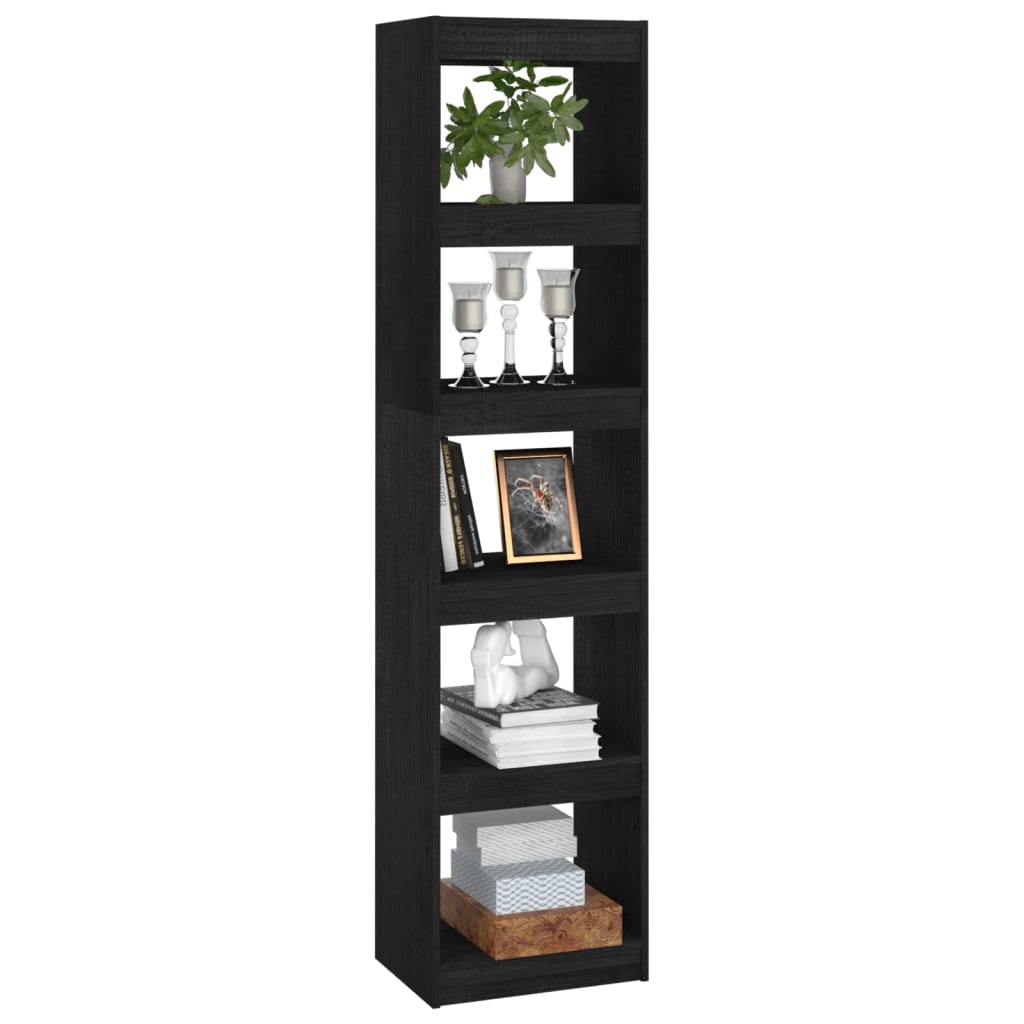 Bokhylle Svart Romdeler 40x30x167,5 cm heltre furu