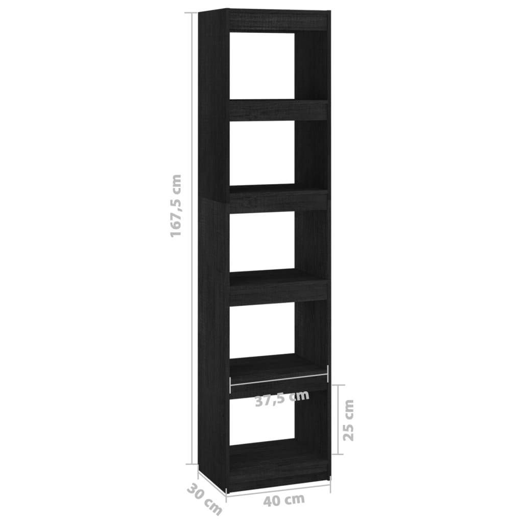 Bokhylle Svart Romdeler 40x30x167,5 cm heltre furu