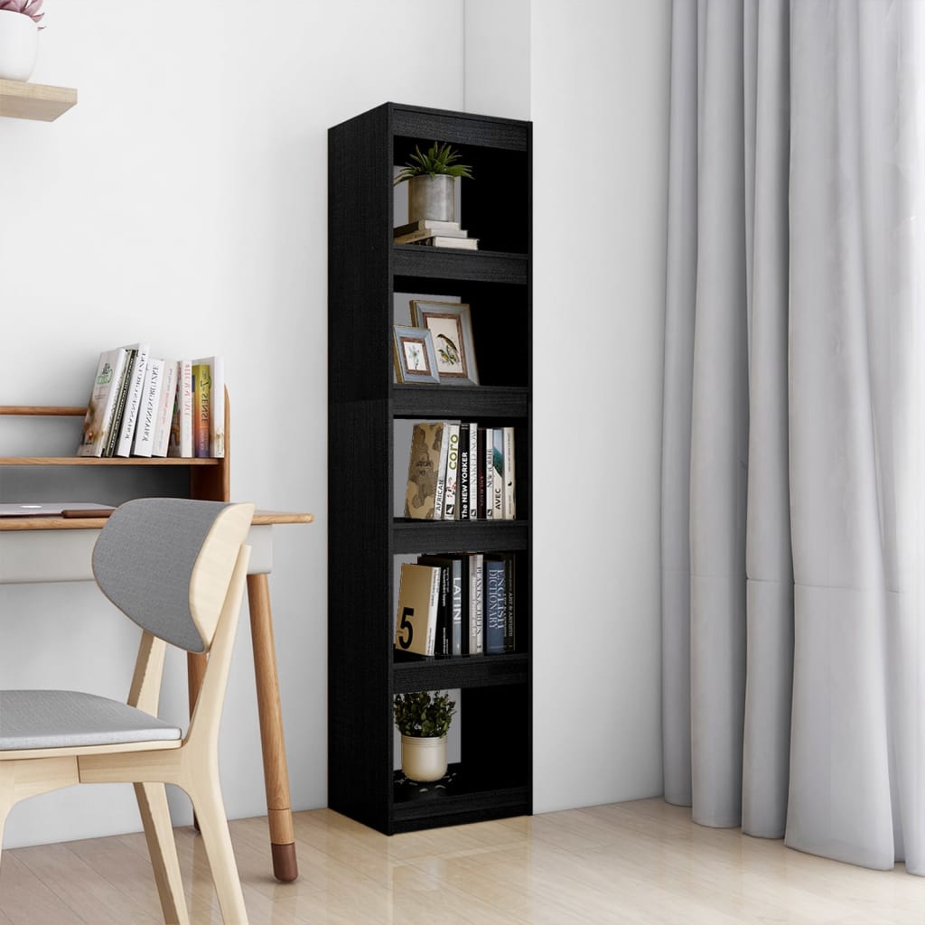 Bokhylle Svart Romdeler 40x30x167,5 cm heltre furu
