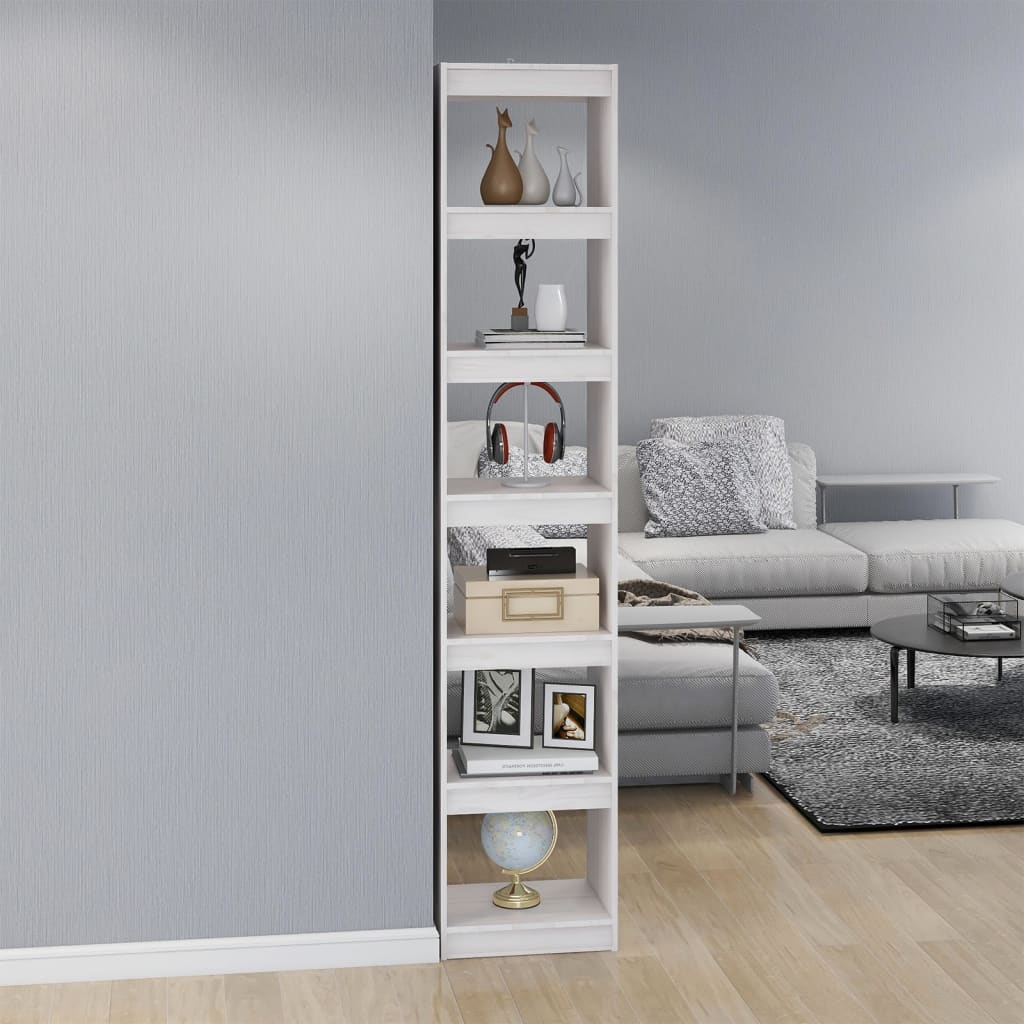 Bokhylle Hvit Romdeler 40x30x199 cm heltre furu