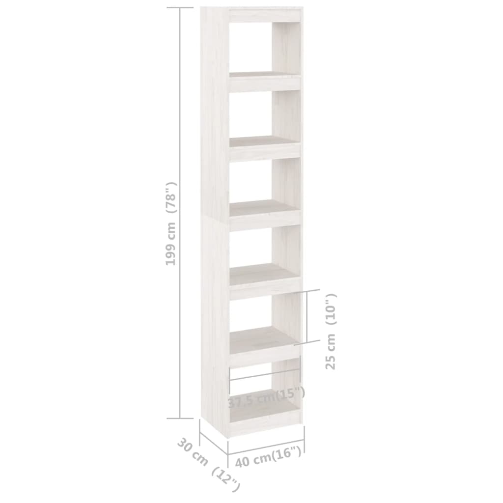 Bokhylle Hvit Romdeler 40x30x199 cm heltre furu