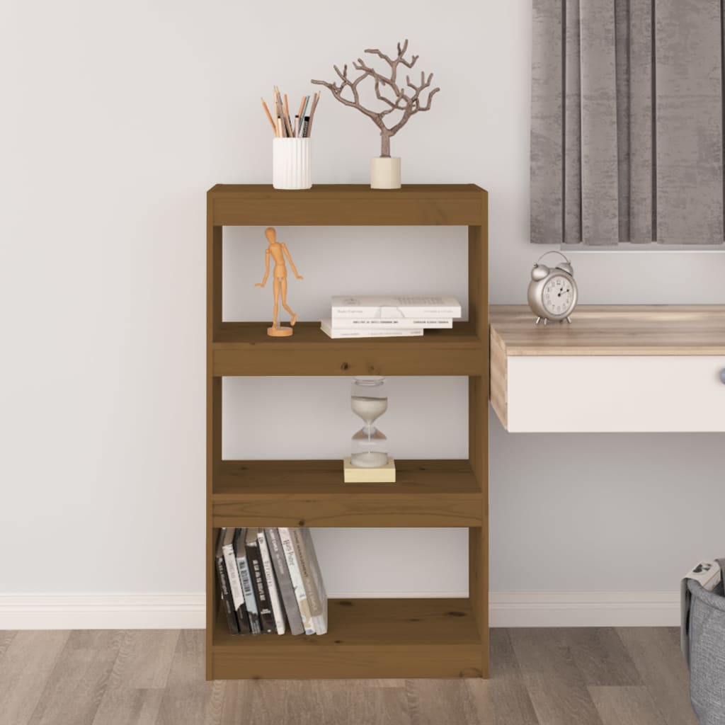 Bokhylle Honningbrun Romdeler 60x30x103,5 cm heltre furu