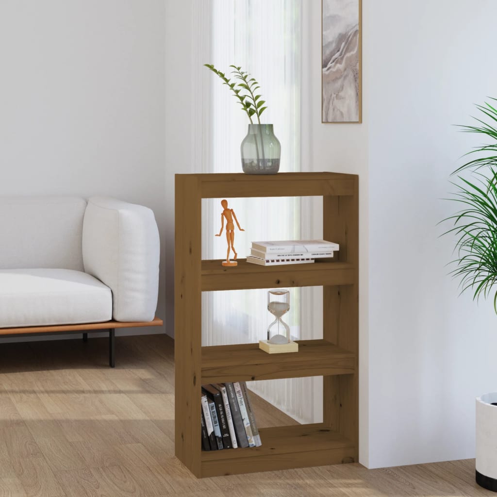 Bokhylle Honningbrun Romdeler 60x30x103,5 cm heltre furu