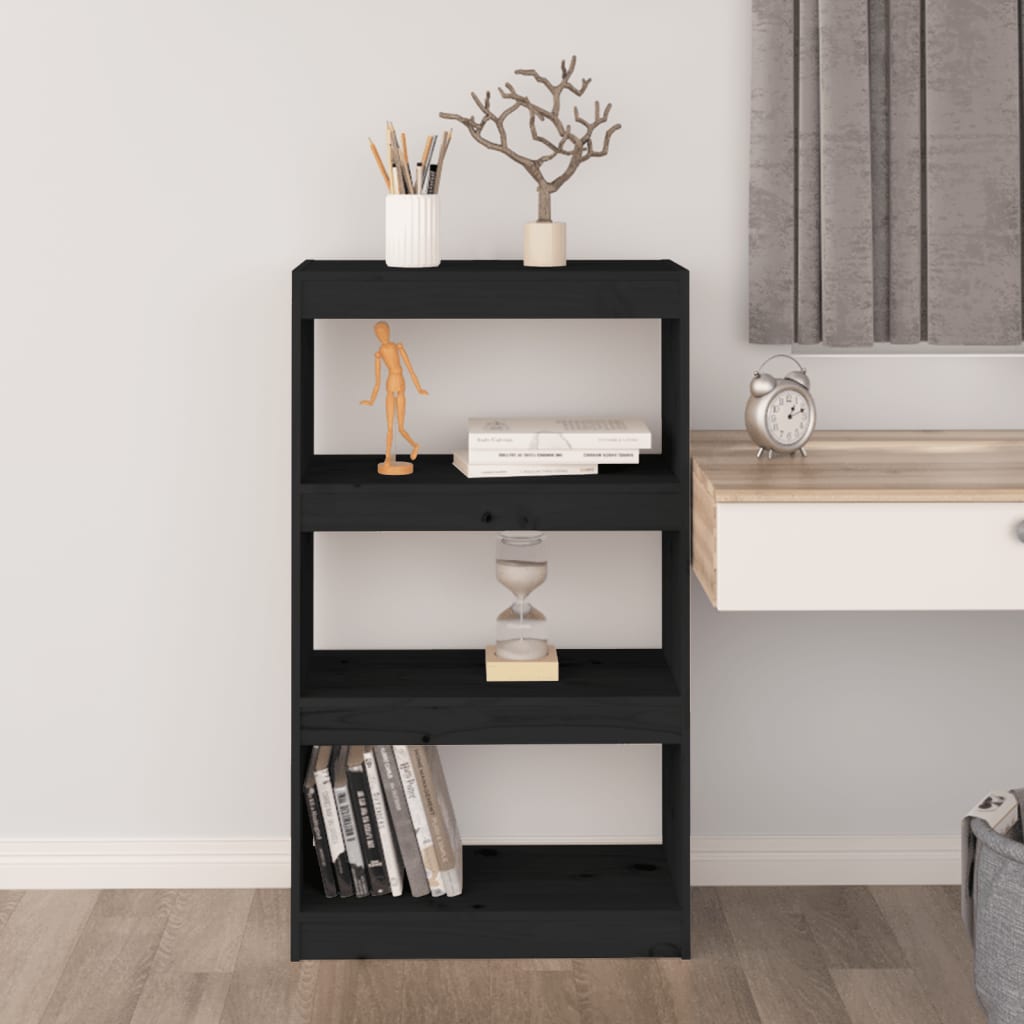 Bokhylle Svart Romdeler 60x30x103,5 cm heltre furu