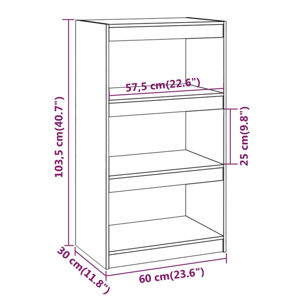 Bokhylle Svart Romdeler 60x30x103,5 cm heltre furu