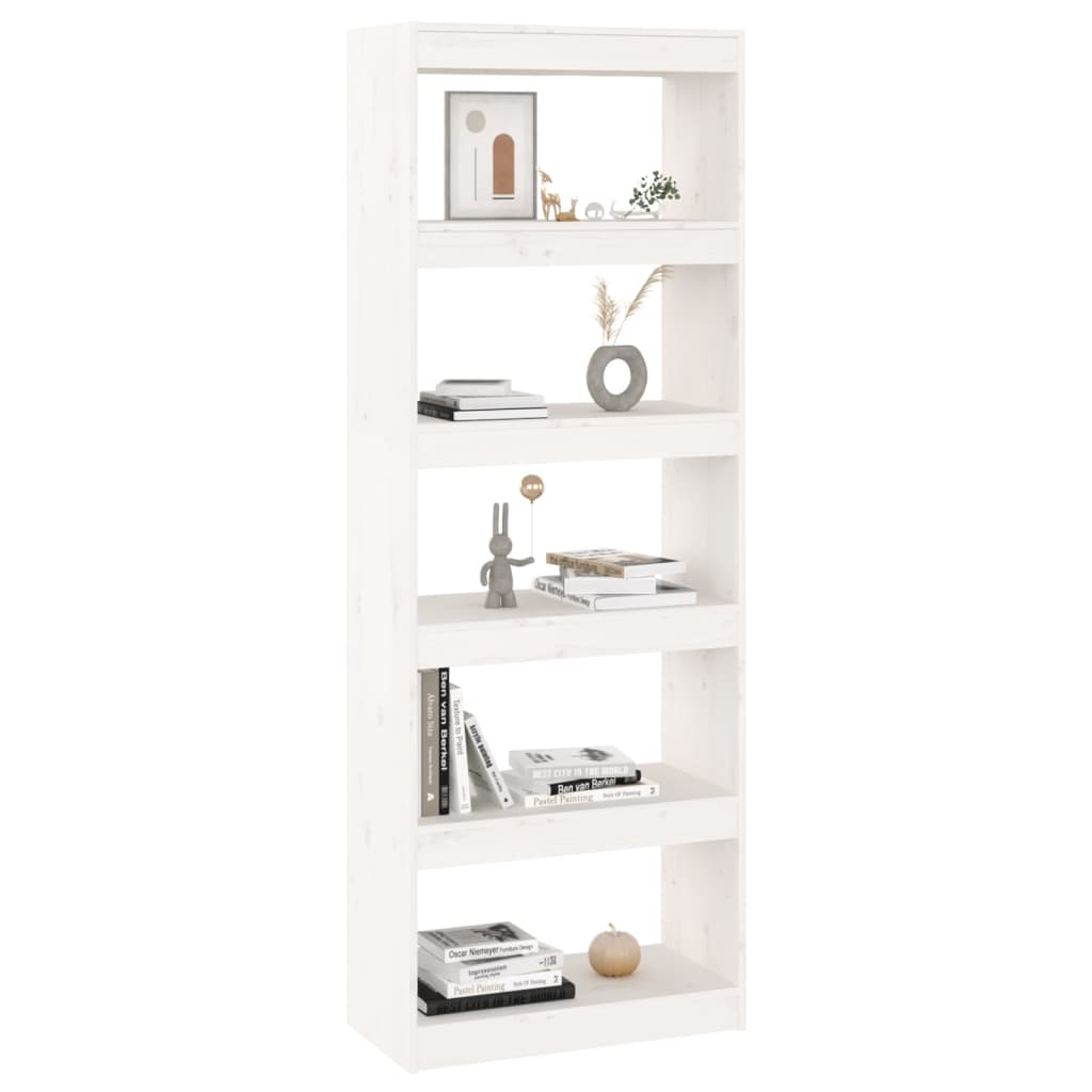 Bokhylle Hvit Romdeler 60x30x167,5 cm heltre furu