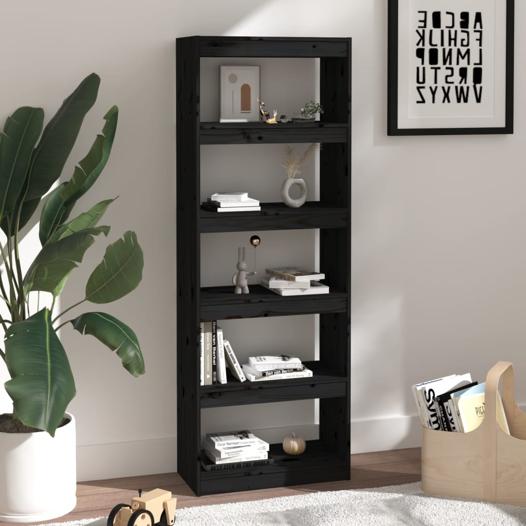 Bokhylle Svart Romdeler 60x30x167,5 cm heltre furu