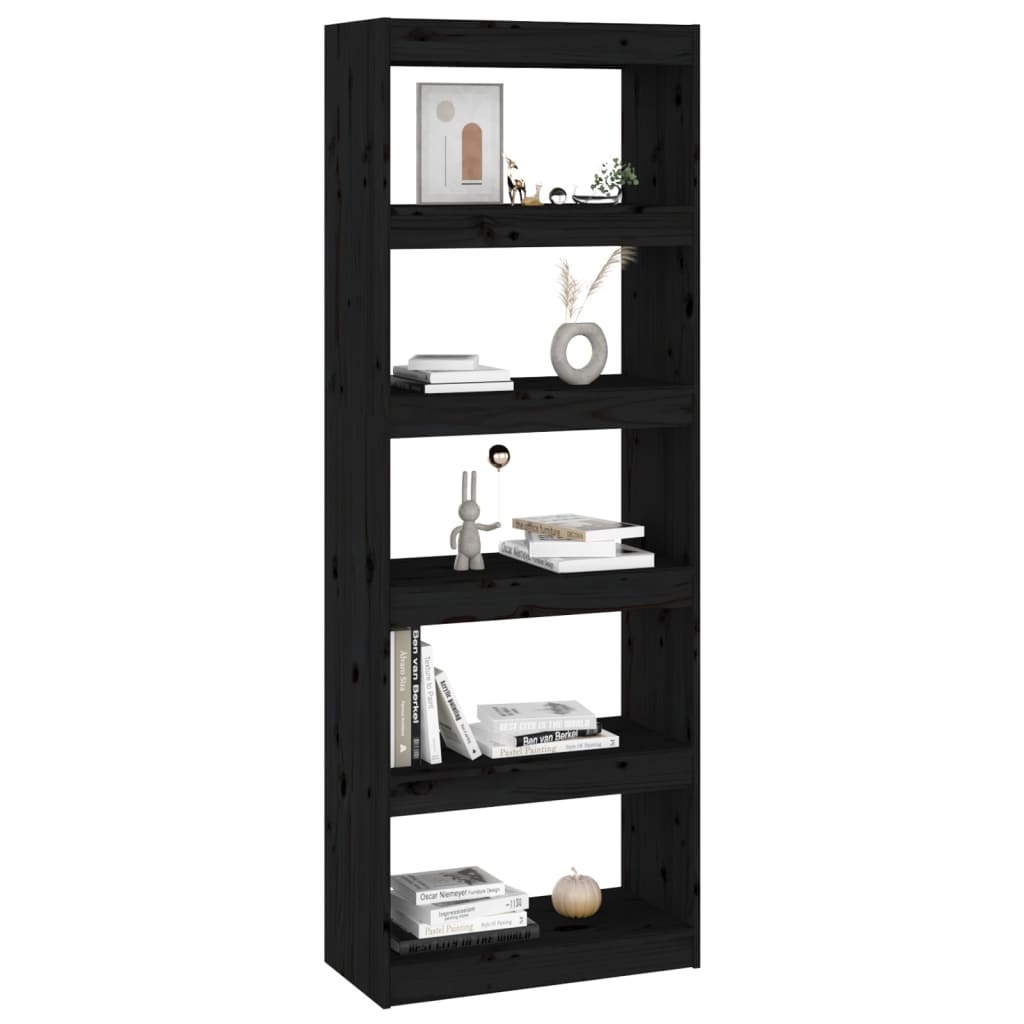 Bokhylle Svart Romdeler 60x30x167,5 cm heltre furu