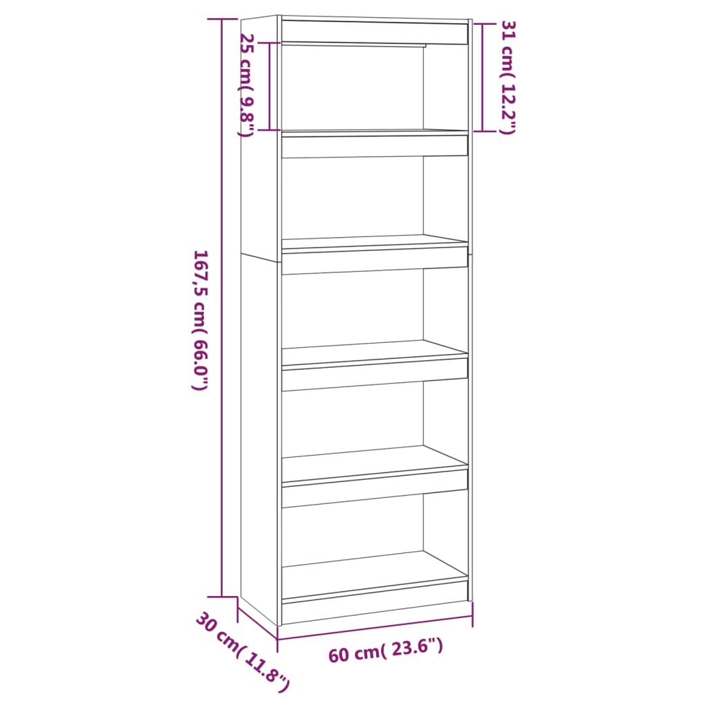 Bokhylle Svart Romdeler 60x30x167,5 cm heltre furu