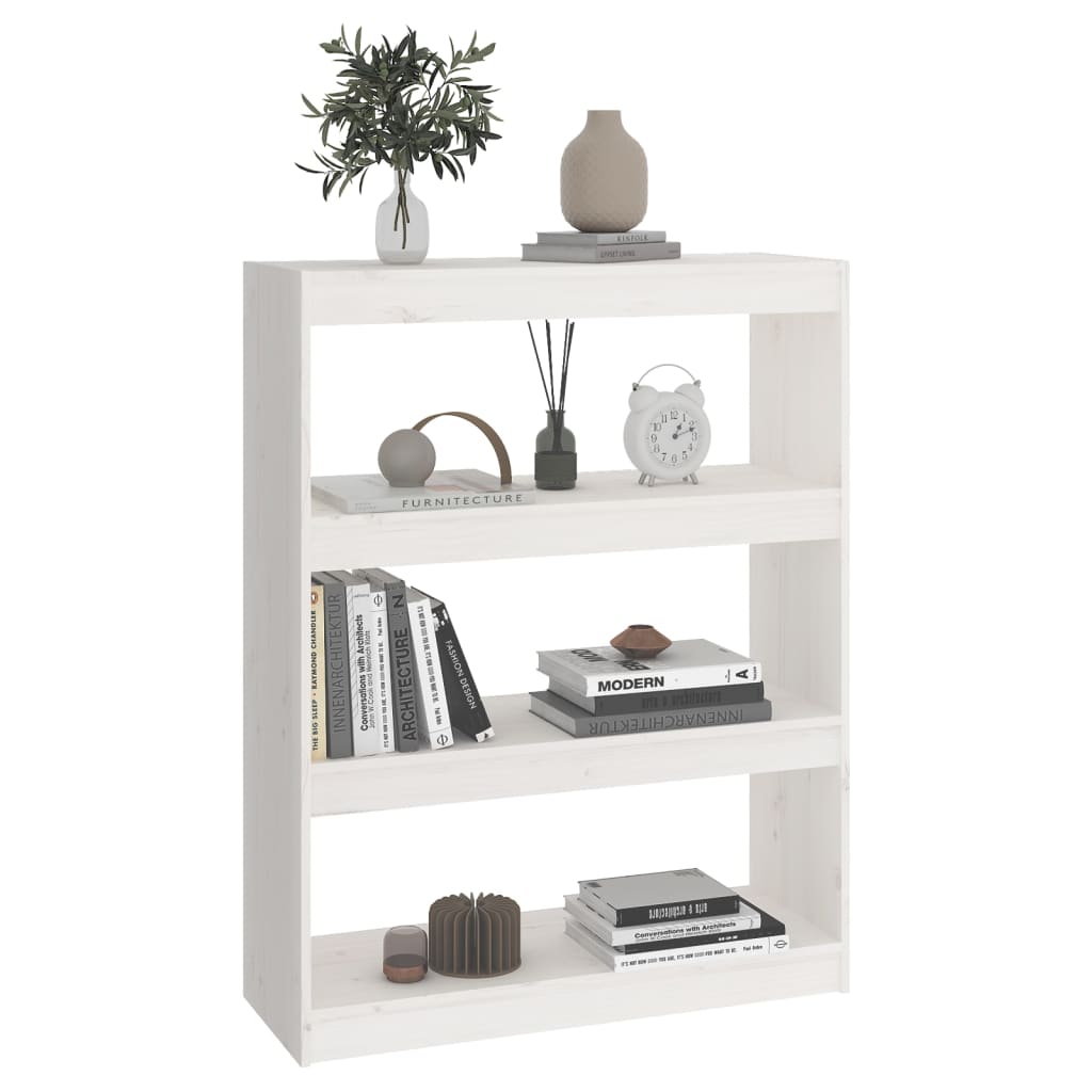 Bokhylle Hvit Romdeler 80x30x103,5 cm heltre furu
