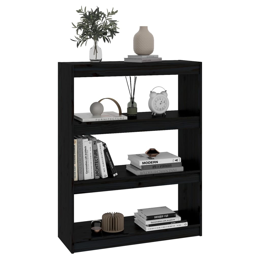 Bokhylle Svart Romdeler 80x30x103,5 cm heltre furu
