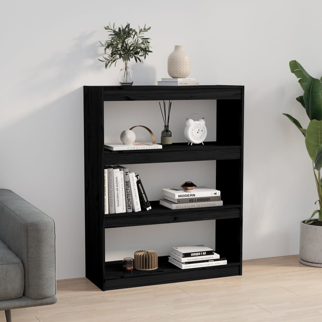 Bokhylle Svart Romdeler 80x30x103,5 cm heltre furu