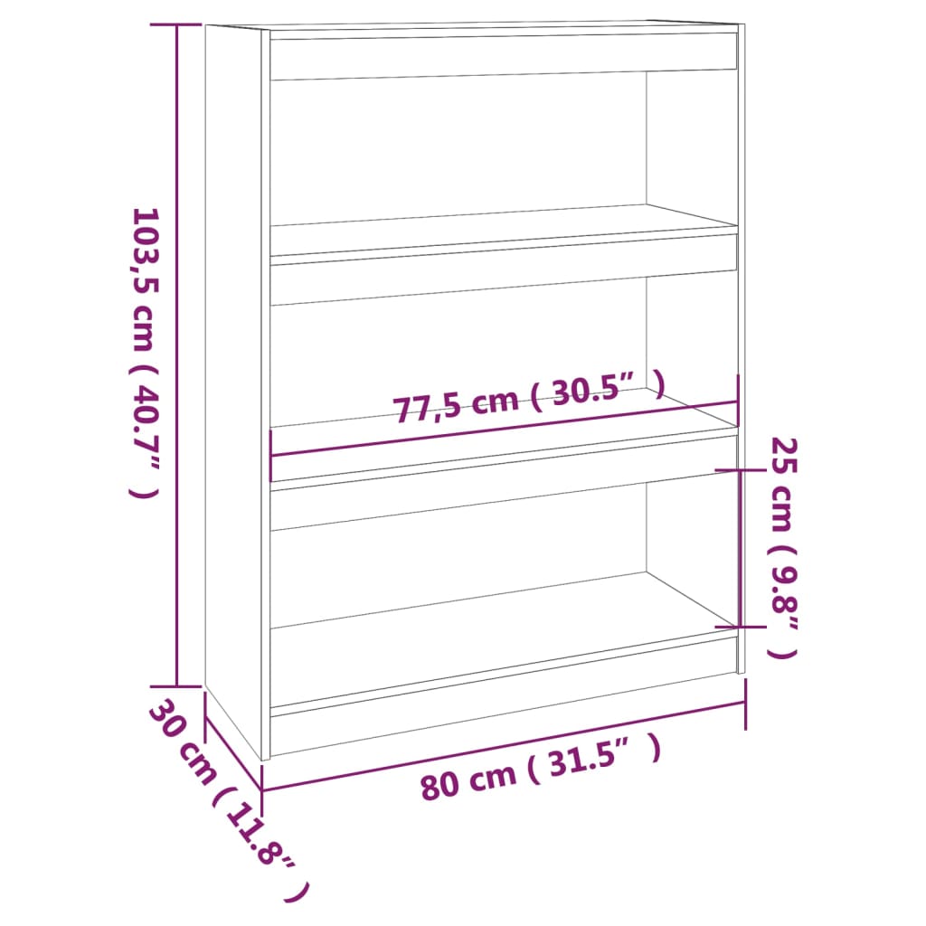 Bokhylle Svart Romdeler 80x30x103,5 cm heltre furu