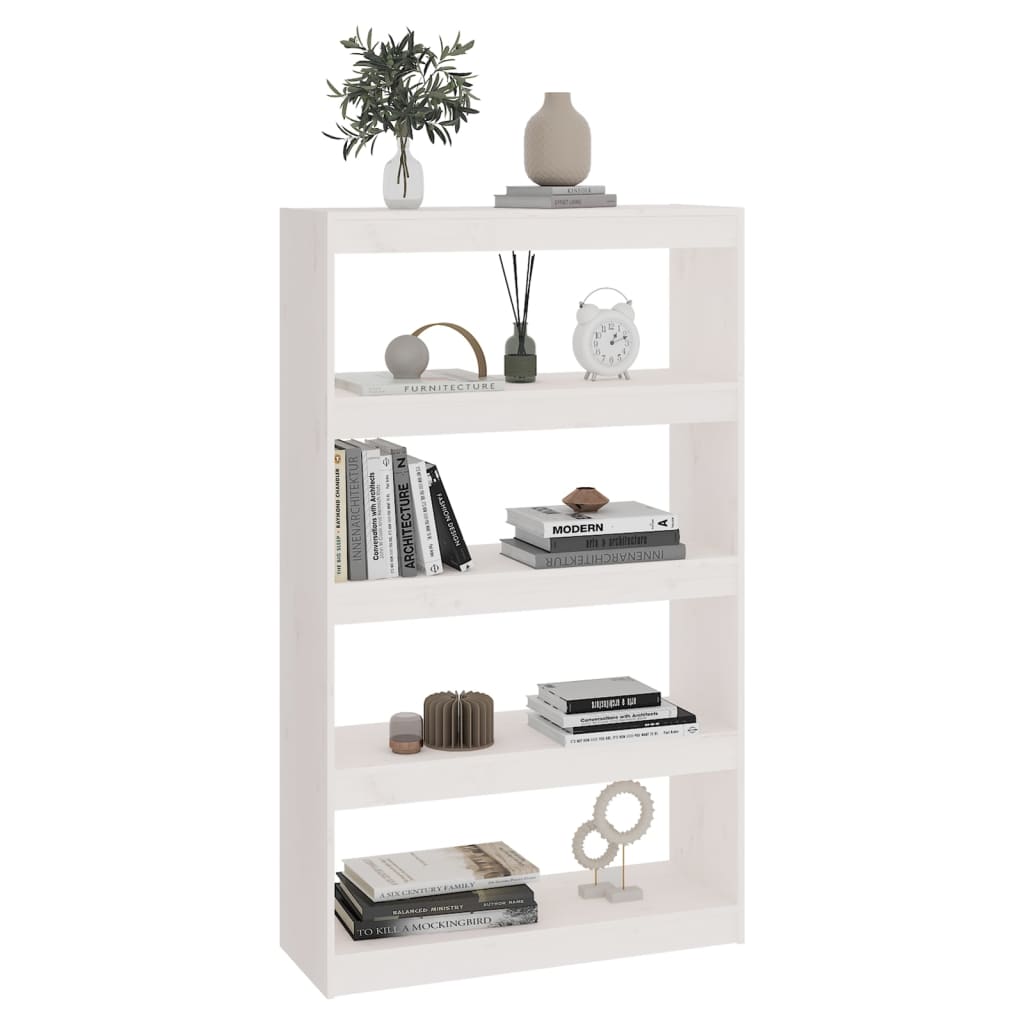 Bokhylle Hvit Romdeler 80x30x135,5 cm heltre furu
