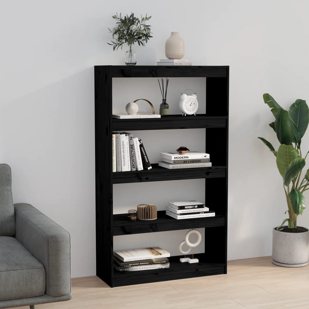 Bokhylle Svart Romdeler 80x30x135,5 cm heltre furu