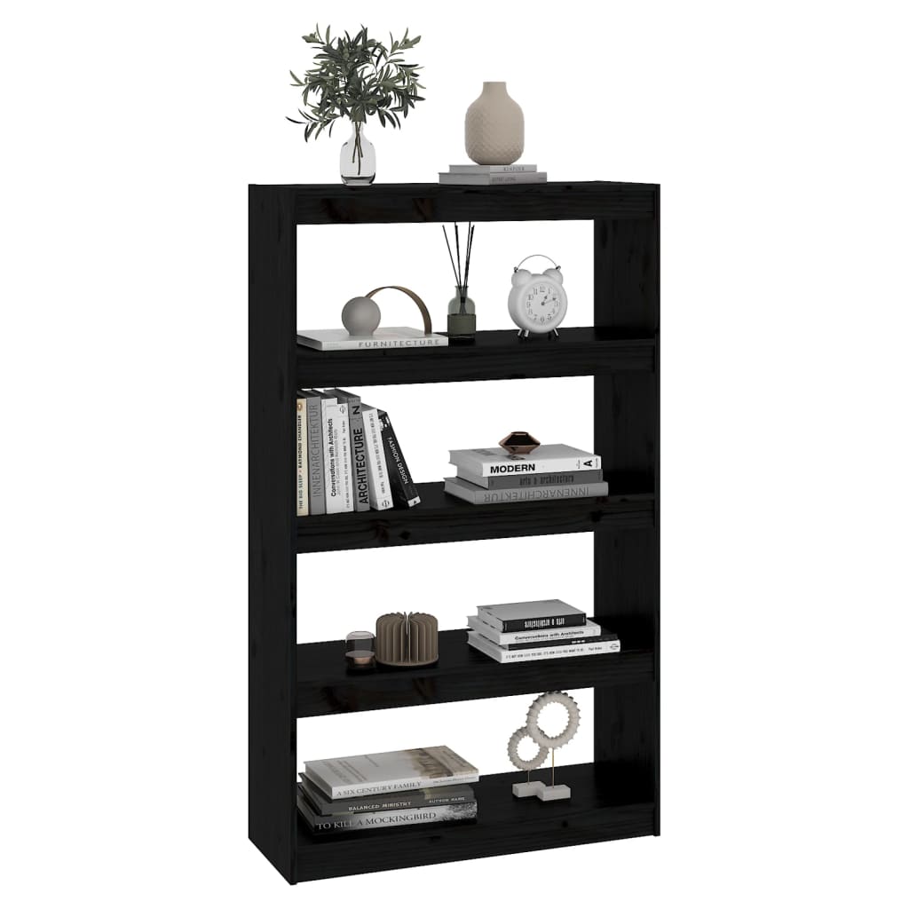 Bokhylle Svart Romdeler 80x30x135,5 cm heltre furu