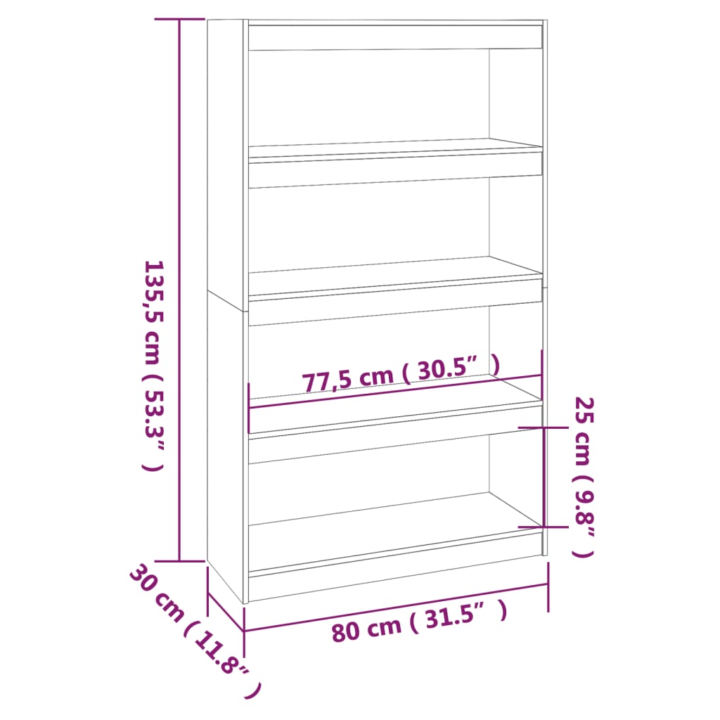 Bokhylle Svart Romdeler 80x30x135,5 cm heltre furu
