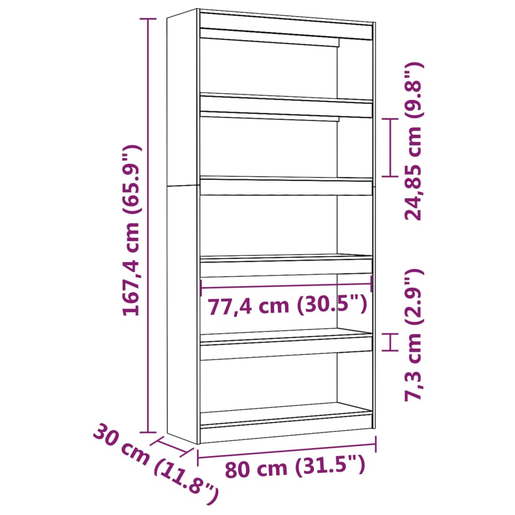 Bokhylle Grå Romdeler 80x30x167,4 cm heltre furu