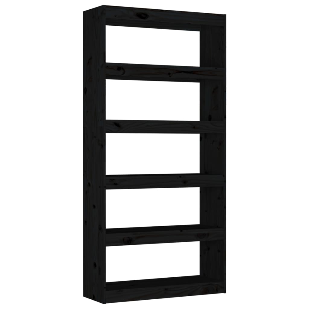 Bokhylle Svart Romdeler 80x30x167,4 cm heltre furu