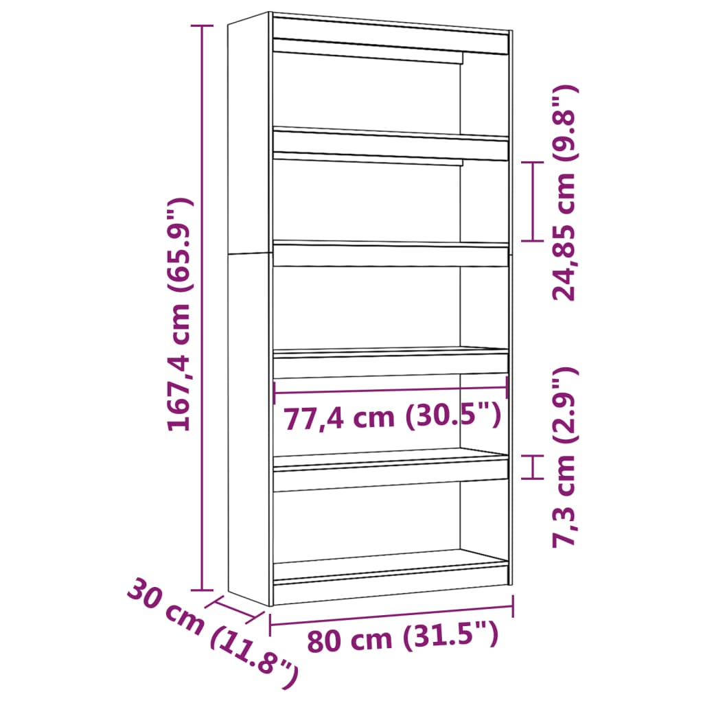 Bokhylle Svart Romdeler 80x30x167,4 cm heltre furu