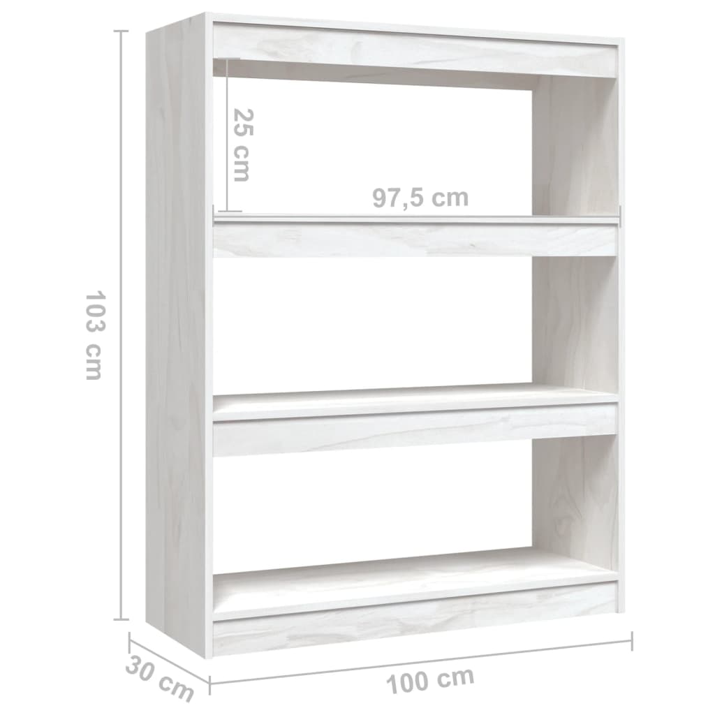 Bokhylle Hvit Romdeler 100x30x103 cm heltre furu