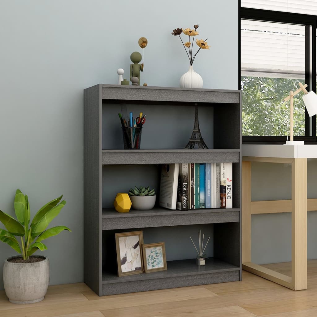 Bokhylle Grå Romdeler 100x30x103 cm heltre furu