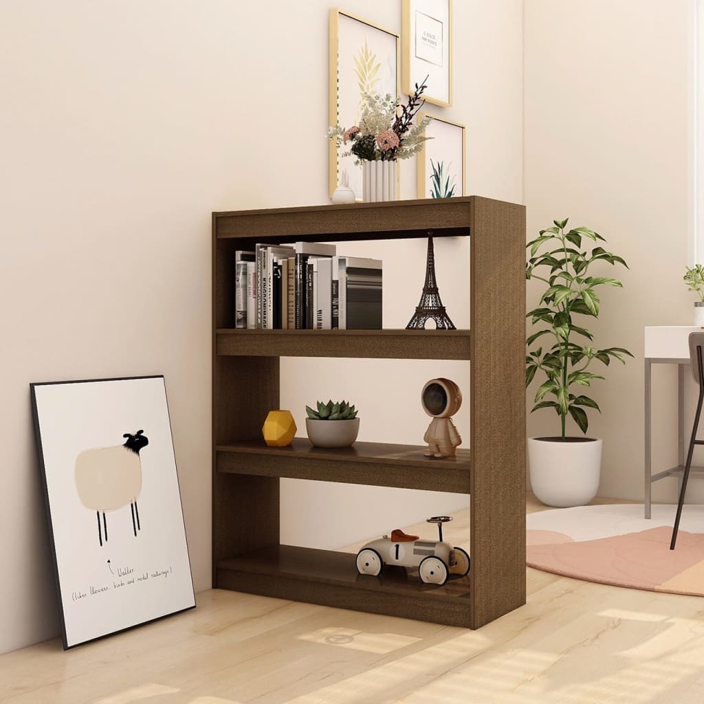 Bokhylle Honningbrun Romdeler 100x30x103 cm heltre furu