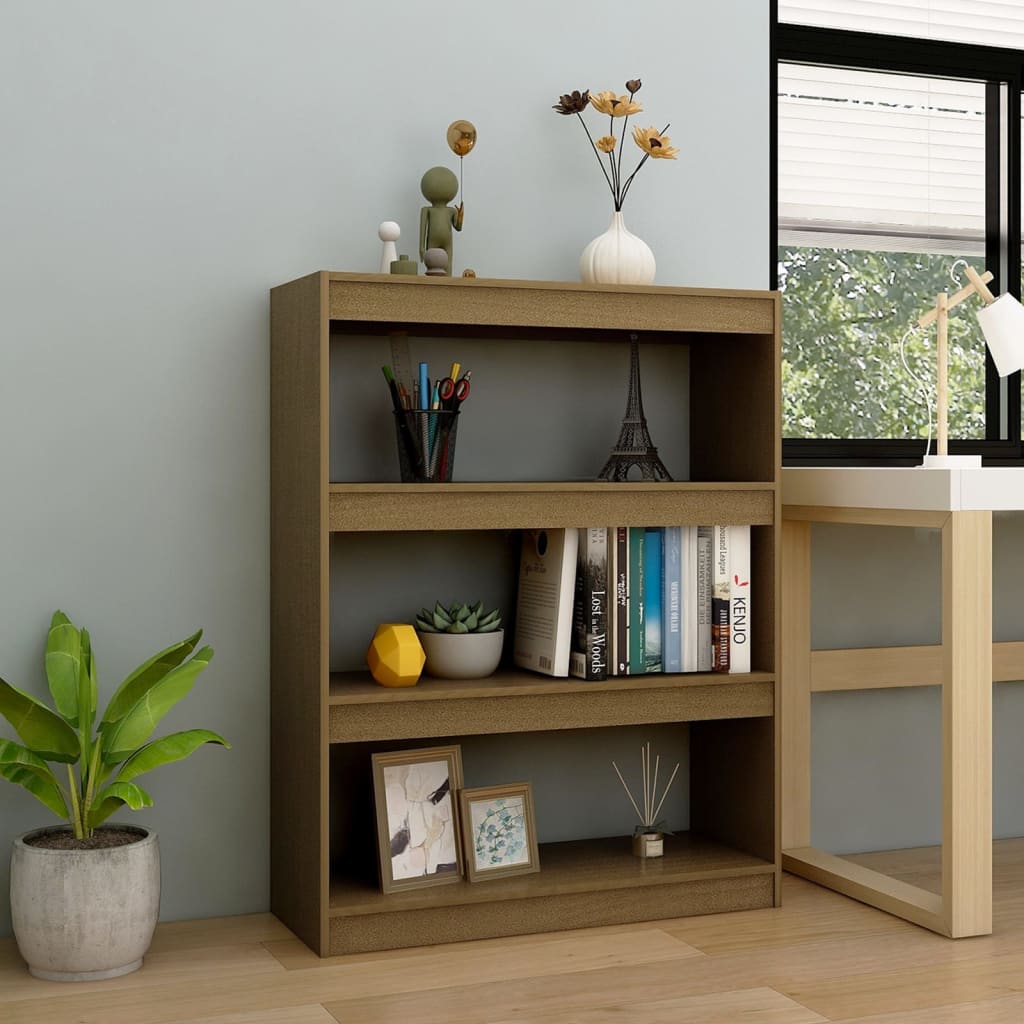 Bokhylle Honningbrun Romdeler 100x30x103 cm heltre furu