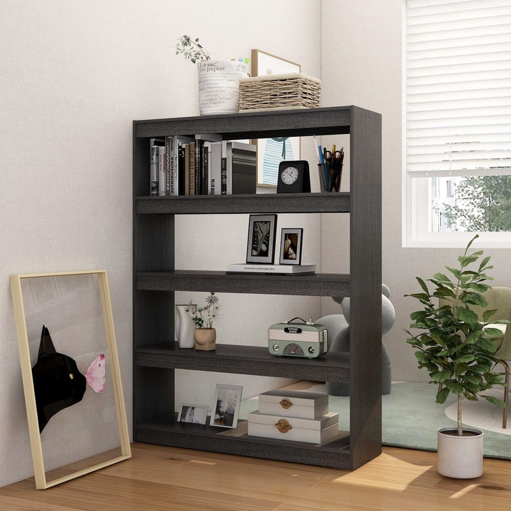 Bokhylle Grå Romdeler 100x30x135,5 cm heltre furu