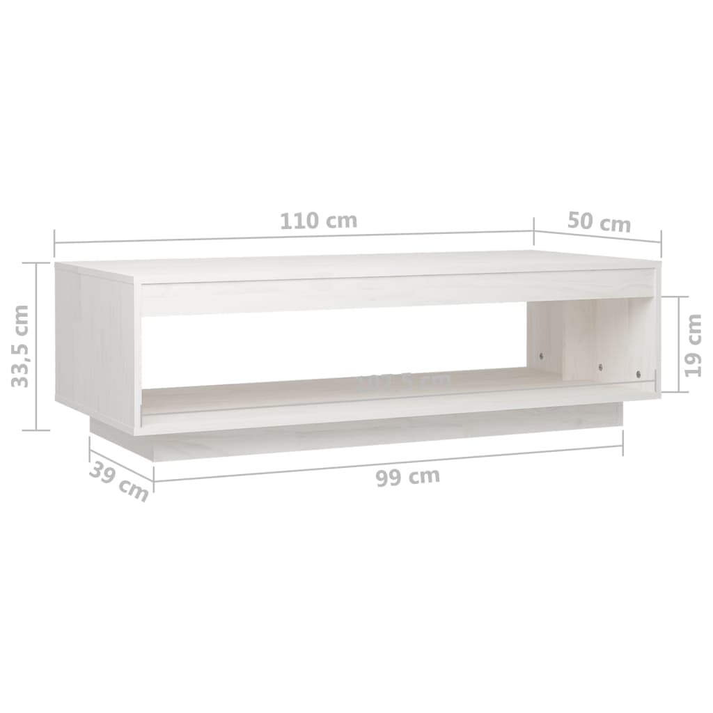 Salongbord Sofabord Hvit 110x50x33,5 cm heltre furu