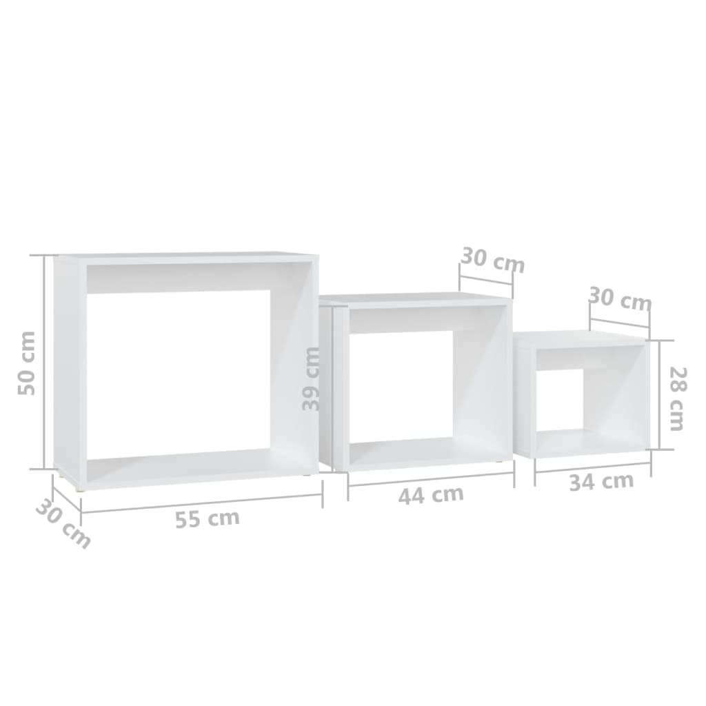 Stablebord 3 stk hvit sponplate