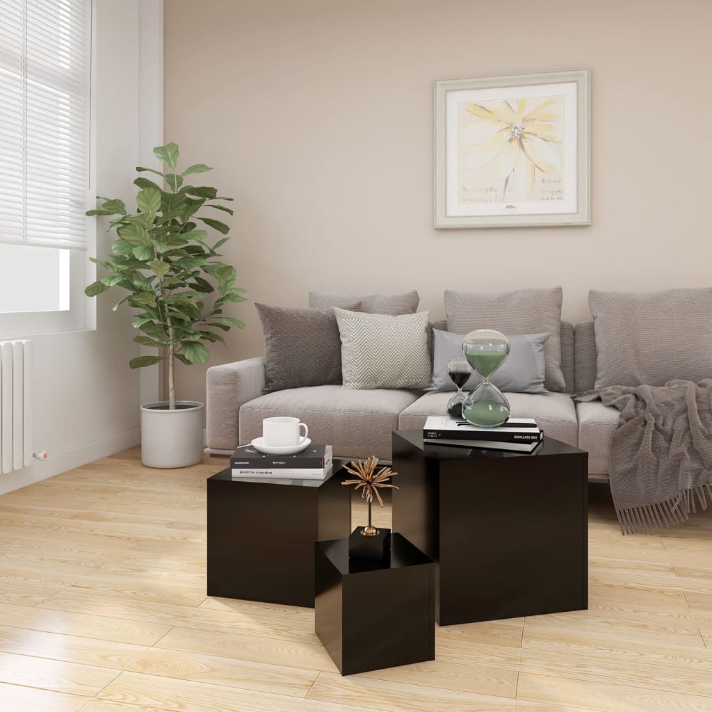 Sidebord Svart 3 stk