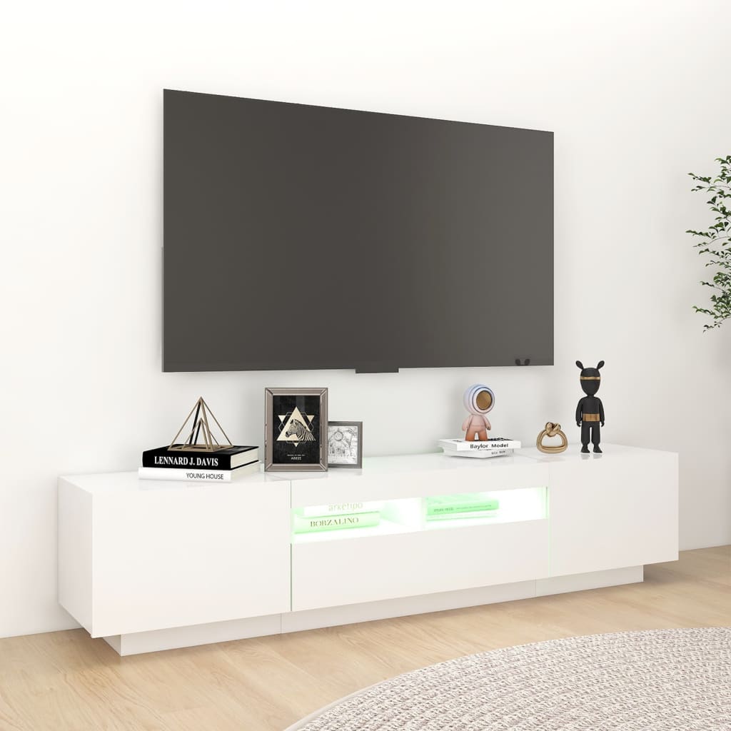 TV-Møbel Hvit TV-benk med LED-lys 180x35x40 cm