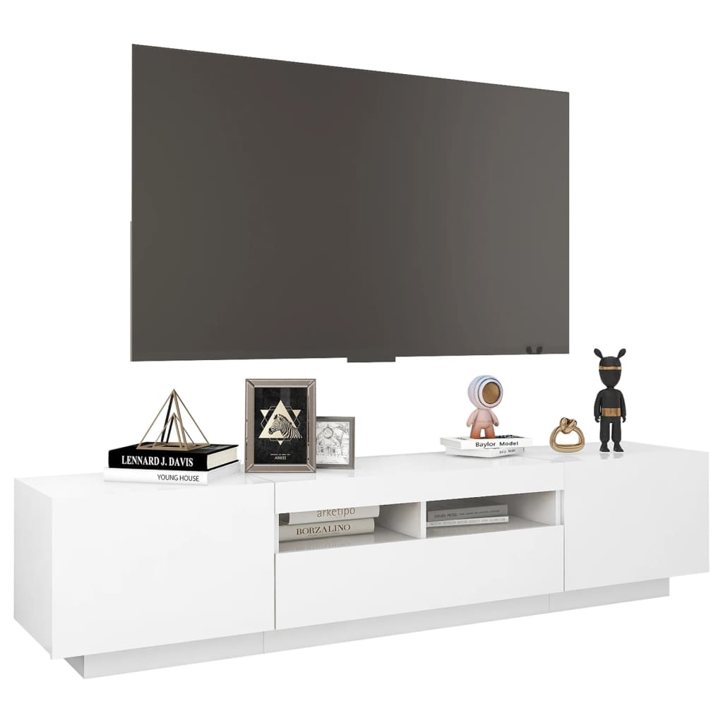 TV-Møbel Hvit TV-benk med LED-lys 180x35x40 cm