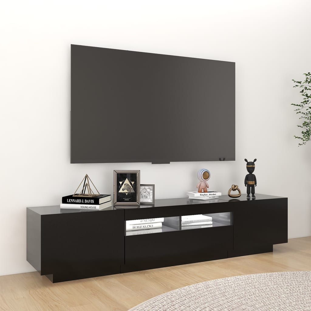 TV-Møbel Svart TV-benk med LED-lys 180x35x40 cm