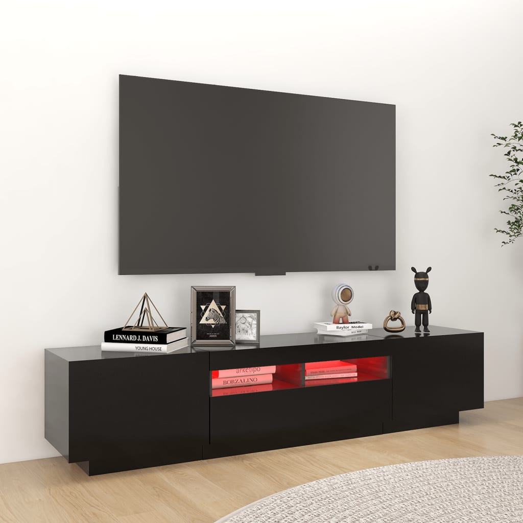 TV-Møbel Svart TV-benk med LED-lys 180x35x40 cm