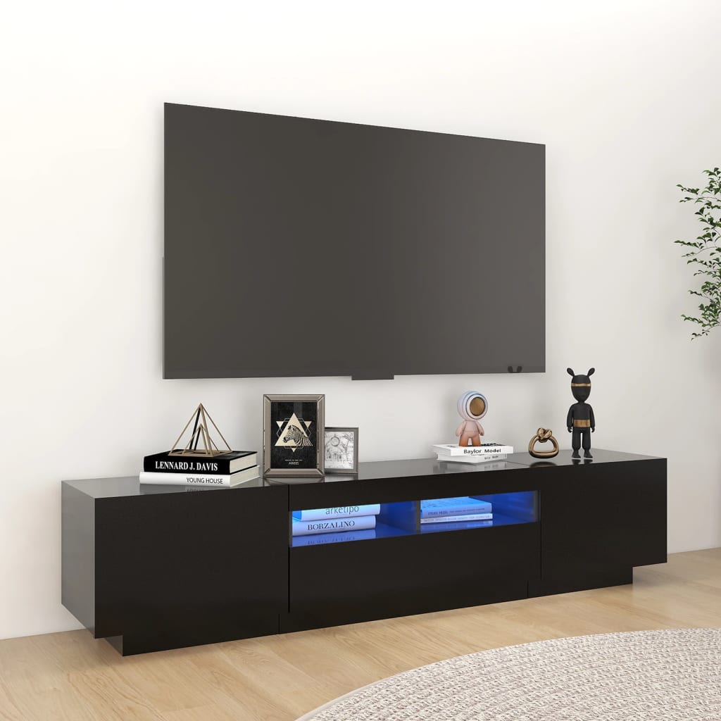 TV-Møbel Svart TV-benk med LED-lys 180x35x40 cm