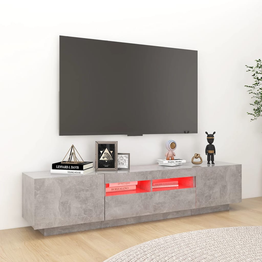 TV-Møbel Betonggrå TV-benk med LED-lys 180x35x40 cm