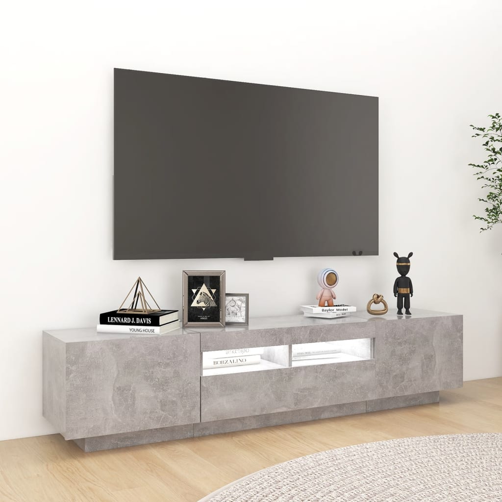 TV-Møbel Betonggrå TV-benk med LED-lys 180x35x40 cm