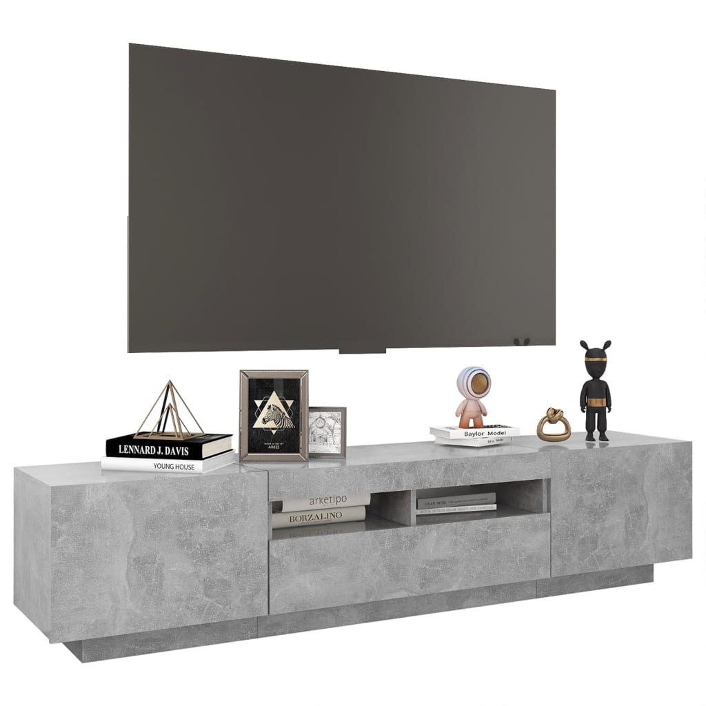 TV-Møbel Betonggrå TV-benk med LED-lys 180x35x40 cm